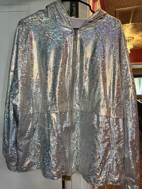 Iridescent Silver Zip Hooded Jacket